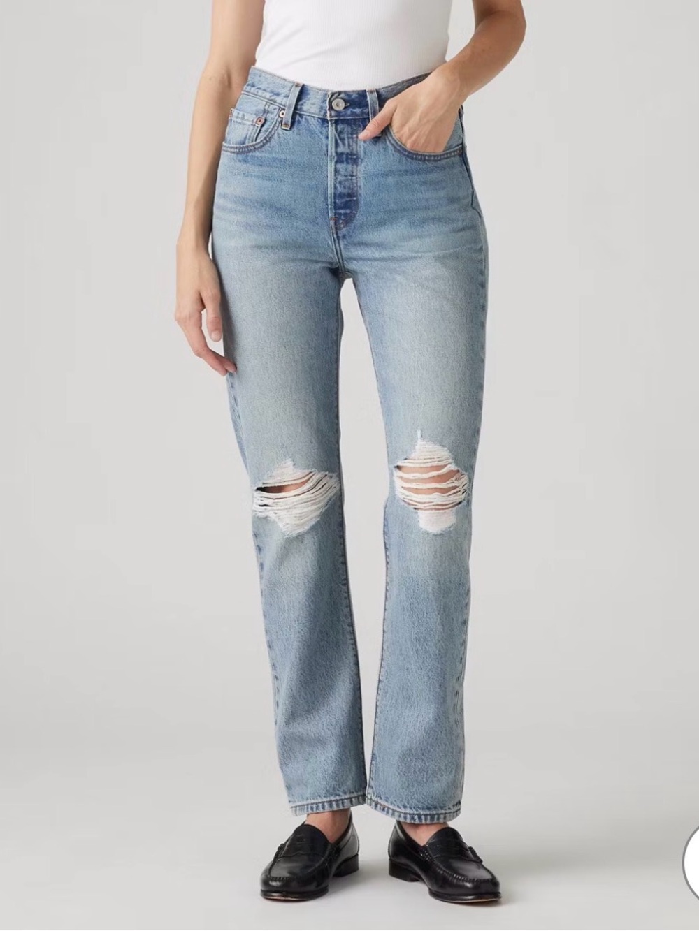 Levi’s 501s Light Blue Distressed High-Rise Straight Jeans - Women